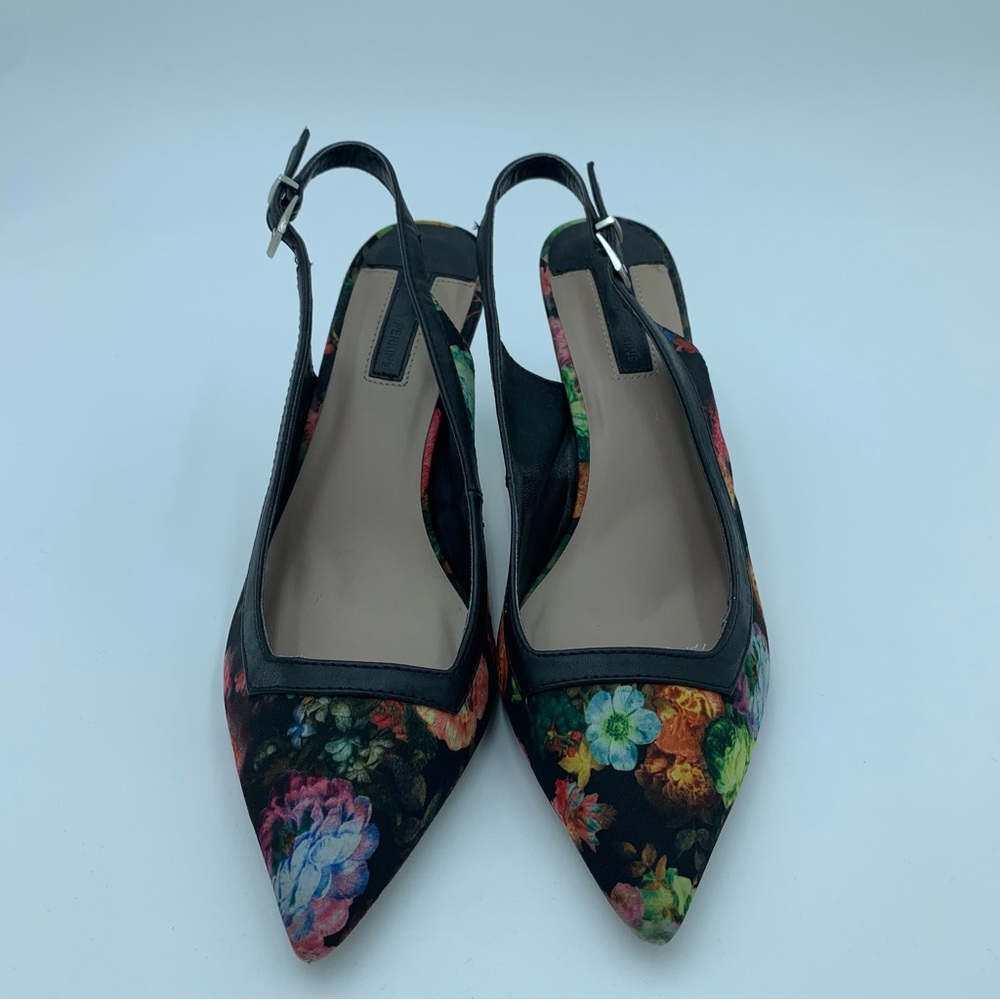 Dorothy Perkins Black Floral Sling Back Shoes Stiletto Heels  Faux Leather UK 7 - Picture 7 of 13